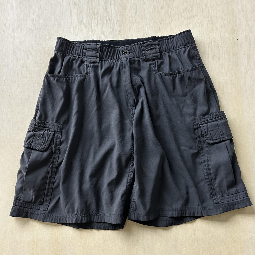 Eddie Bauer Cargo Shorts Mens 32 Gray Nylon Stretch Elastic Waist Hiking Outdoor